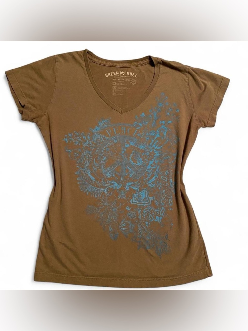 Brown V-Neck Peace Graphic Baby Tee